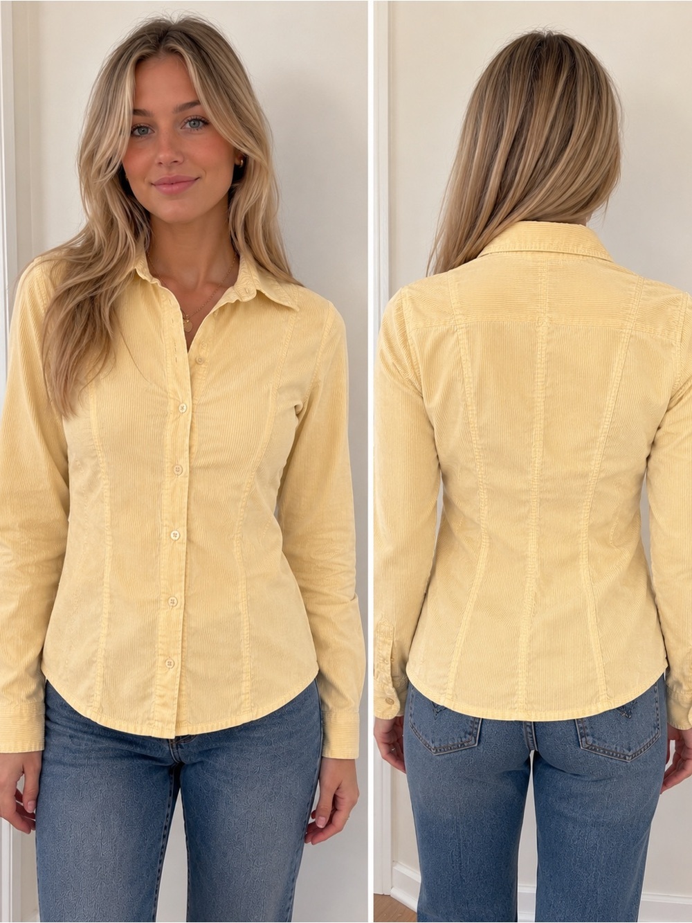 Talbots Petites Yellow Button Front Collared Blouse Preppy Cottagecore Top - Picture 7 of 7